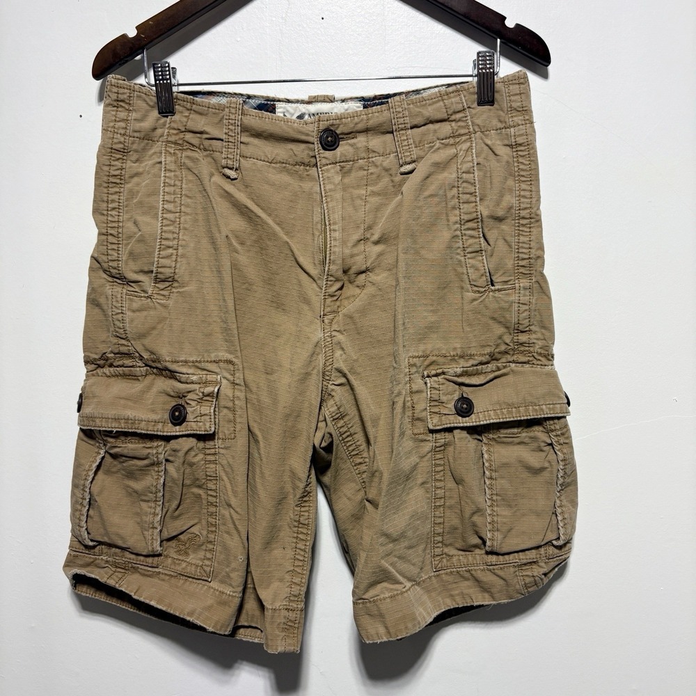 American Eagle Shorts Mens 30 Tan Classic Length Distress Inseam 11 Rip Stop Y2K